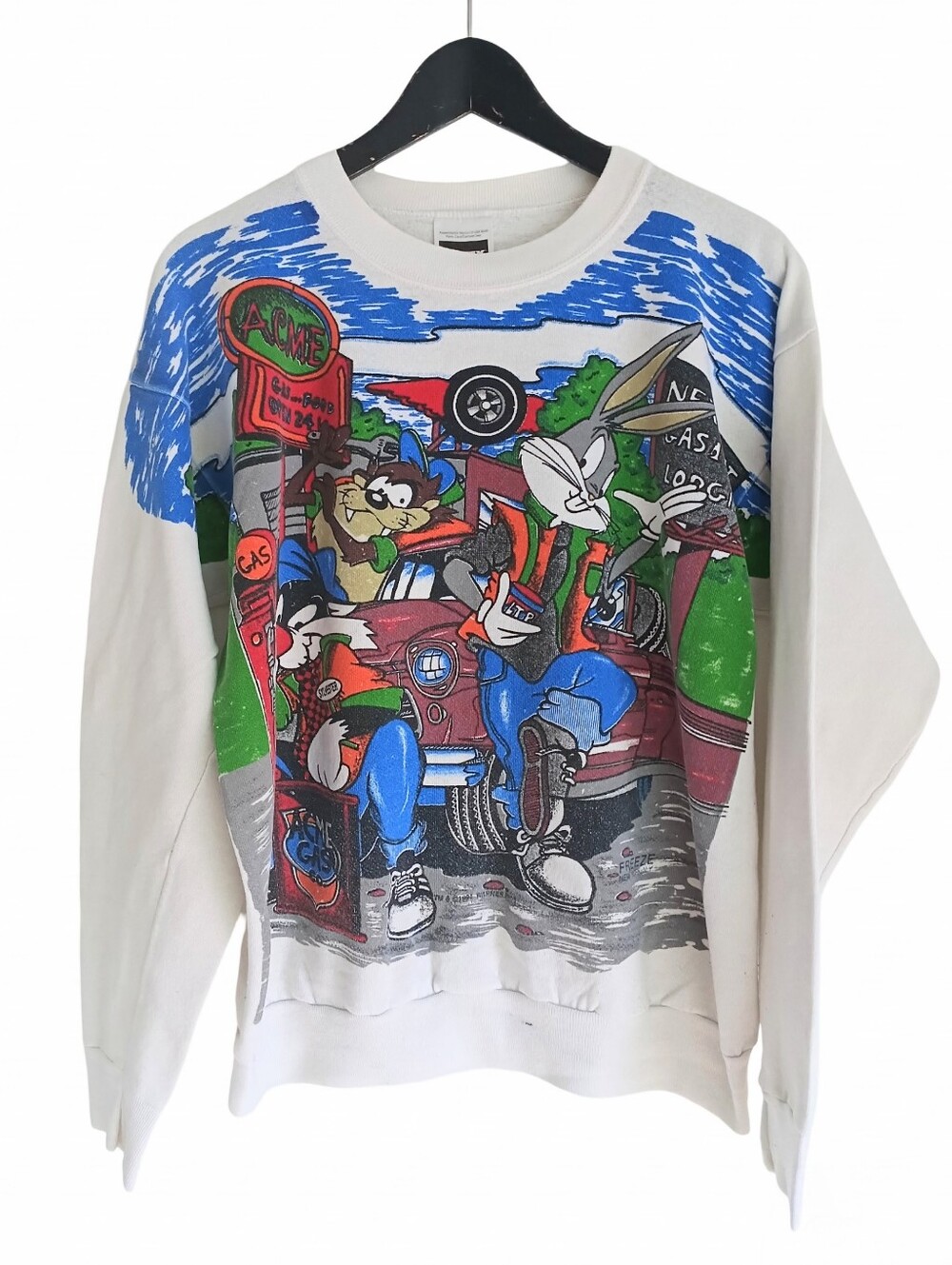 Vtg 1994 Looney Tunes Bugs Bunny Taz Acme Gas Freeze Tultex Crew Sweatshirt L